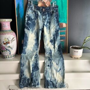 Buffalo David Bitton Rave Boho Tie Dye Blue and White Flare Jeans 32"